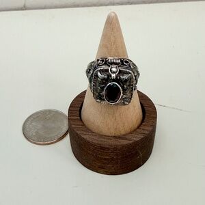 Vintage Sterling Silver Poison Ring w/ Red Stone – Size 8
